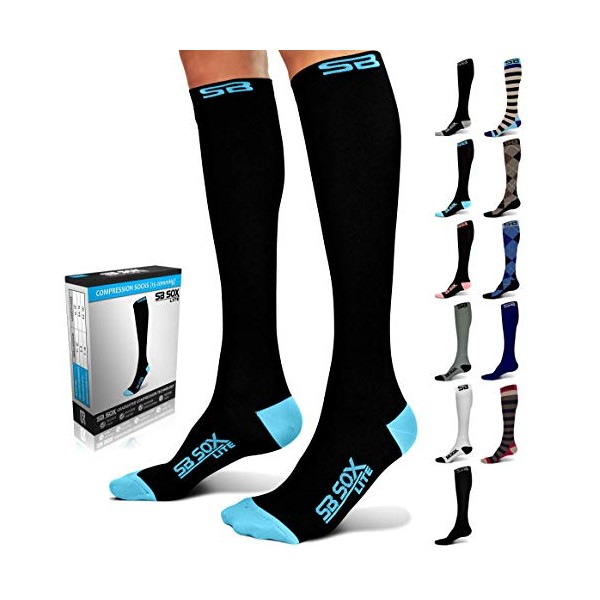 SB SOX Lite Compression Socks (15-20mmHg) for Men & Women â Best Socks for All Day Wear! (Black/Blue, S/M)