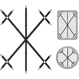 Mkono Bed Sheet Straps Fitted Sheet Clips Holder Keep Sheets Firm & Tight 6 Way Cross 14 Clips Sheet Suspenders for King Queen Twin Bed Round Square Mattresses Dorm Room Essentials, Black