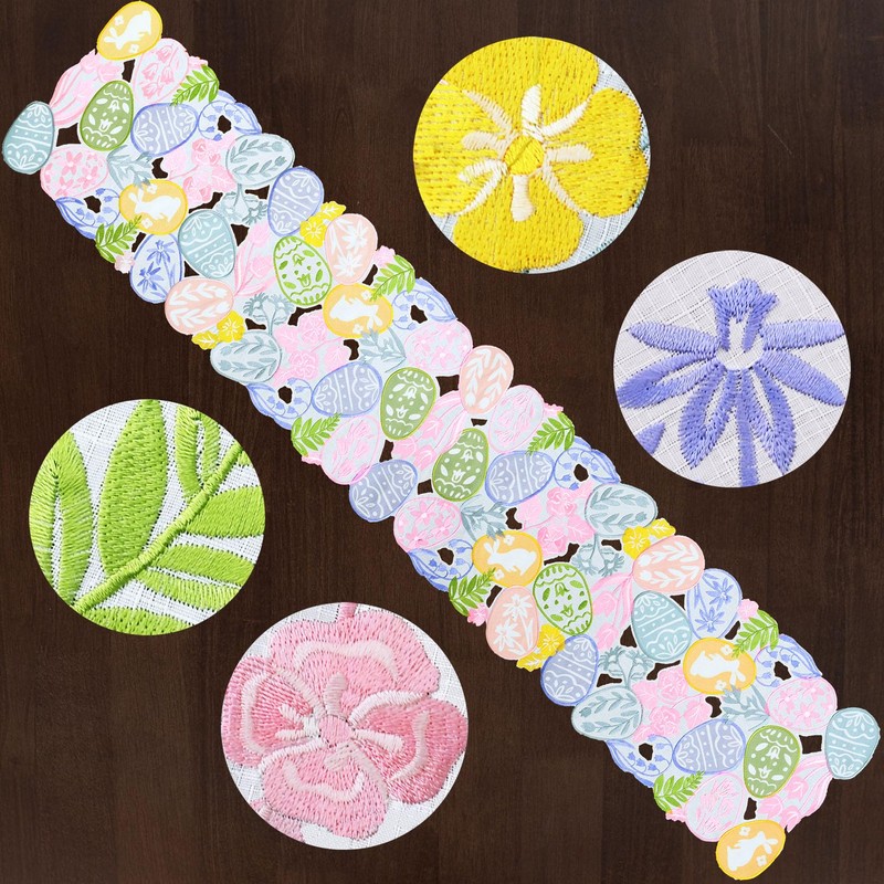 Grelucgo Embroidered Decorative Pink, Yellow, Green and Blue Table Runners