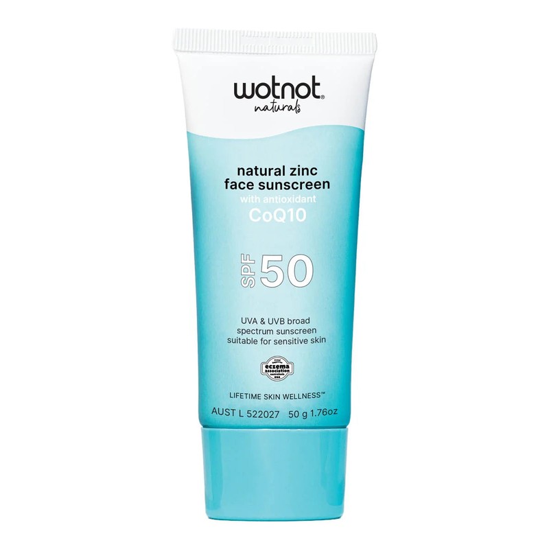 Wotnot Natural Zinc Face Sunscreen SPF 50 with CoQ10, 50g