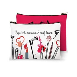 Mariasch Studios Zippered Cotton Cosmetic Bag - Lipstick, Mascara and Confidence