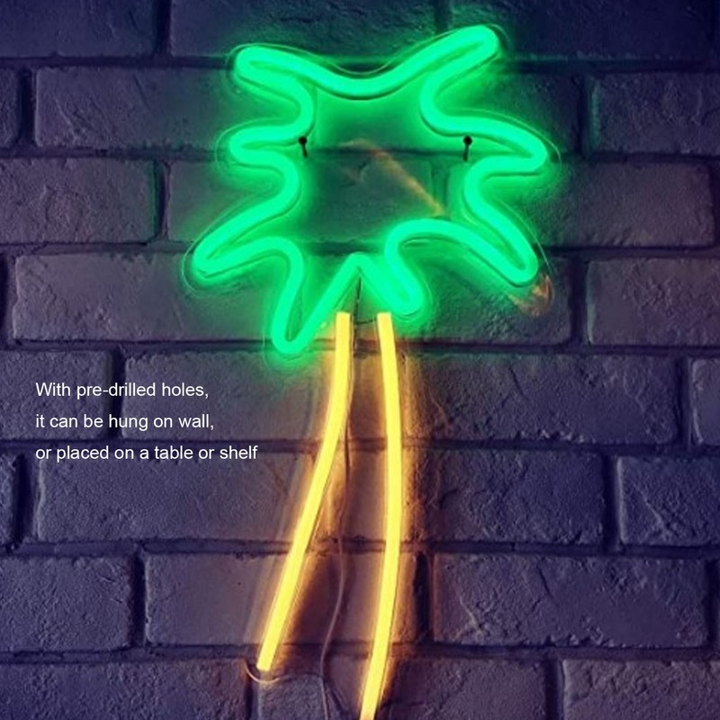 LED Neon Sign Light Coconut Tree Shape Wall Hanging USB