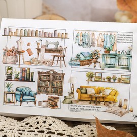 6 Sets Retro 3D House Sticker 3D Sticker Scene with Tweezers Make Your Own Scene Vintage DIY Stickers 3D Miniature Scene Stickers