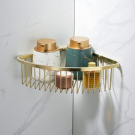 GORDEE Bathroom Shower Caddy Corner Shelf Basket, Ultra Sturdy Rust-Proof Stainless Steel Bathroom Shelf Organizer Shampoo Holder, Wall Mounted Storage Rack for Bathroom Kitchen, Brushed Gold