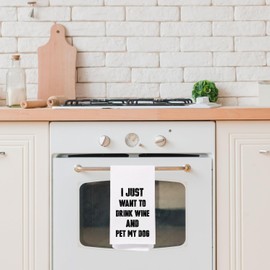 SPBL&L Wine and Dog Kitchen Towels, Gifts for Wine Lovers Decorative Dish Tea Towels for Kitchen Bar Cart, Dog Lover Mom Dad Owner Gifts Hand Towels for Bathroom, 16x24 Inch