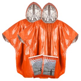 Vonctixe Thickened Emergency Rain Poncho with Mylar Blanket Liner, Heavy Duty Thermal Poncho Survival Blankets for Adult, Reusable Survival Ponchos Survival Gear, Camping, Hiking, Outdoor