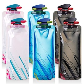 JAHEMU Foldable Water Bottle 700 ml Water Bottles Foldable Reusable Water Bag Drinking Bag for Hiking Adventure Travel Pack of 6