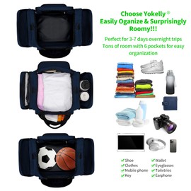 YoKelly Sports Duffel Bag 26 Inch Travel Gym Duffle - Blue
