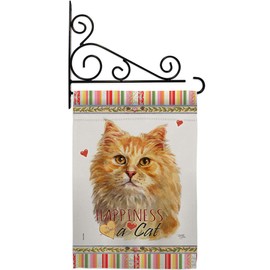 Breeze Decor Ginger Long Hair Happiness Garden Flag Set Wall Holder Cat Kitten Meow Spoiled Paw Fur Pet Nature Farm Animal Creature House Banner Small Yard Gift Double-Sided, Made in USA