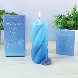 Gift Republic Calming Spells Crystal Candle. Blue Pillar Candle - Ocean Breaze Scented Candle with Hidden Angelita Quartz Crystal. Crystal Infused Candle Gift Set Relaxation Gift