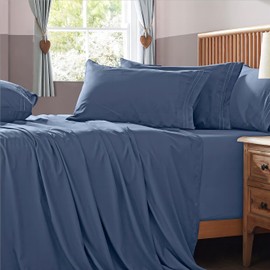 Homiest Extra Deep Pocket King Size Sheets Set, 6 Pieces Soft Dusty Blue Sheets 18-24 Inch Deep Pocket Bed Sheets, Hotel Luxury 1800 Thread Count Microfiber Bed Set Fits Ultra Deep Mattress