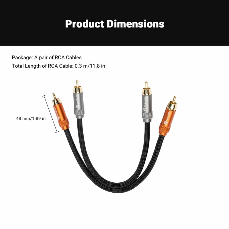 Fosi Audio 2RCA to 2RCA Cable 0.9Ft, Gold-Plated 2 RCA