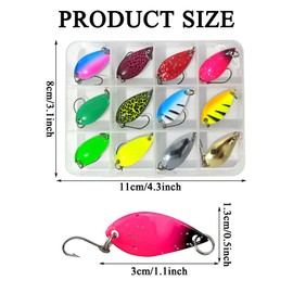 12 PCS Sea Fishing Spinners Set, Multi Colored Spinner Fishing Lures Fishing Spoons Lure Baits with Box for Trout Salmon Bass Fishing Set