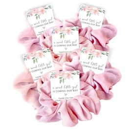 Floral Baby Shower Favors, Scrunchie Hair Ties, A Sweet Little Girl Is Coming Our Way, Sip and See Guest Gifts (6 Pack)