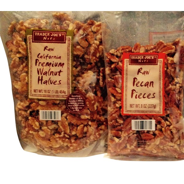 Trader Joes Raw California Premium Walnut Halves & Raw Pecan Pieces Total 2 Items
