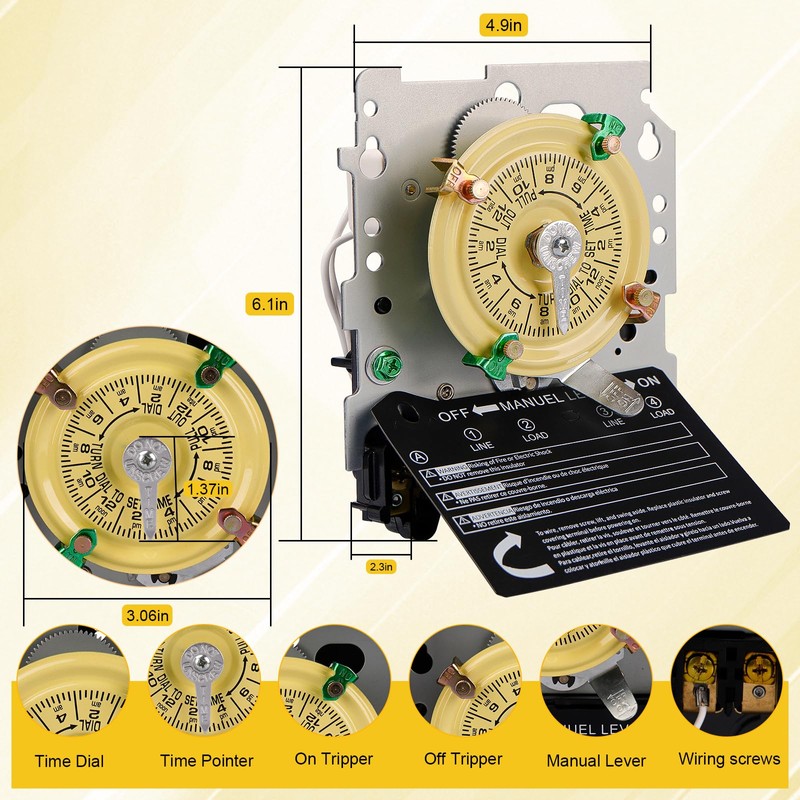 T104M Mechanical Timer Switch (Mechanism Only),208-277 VAC 5HP 40A DPST