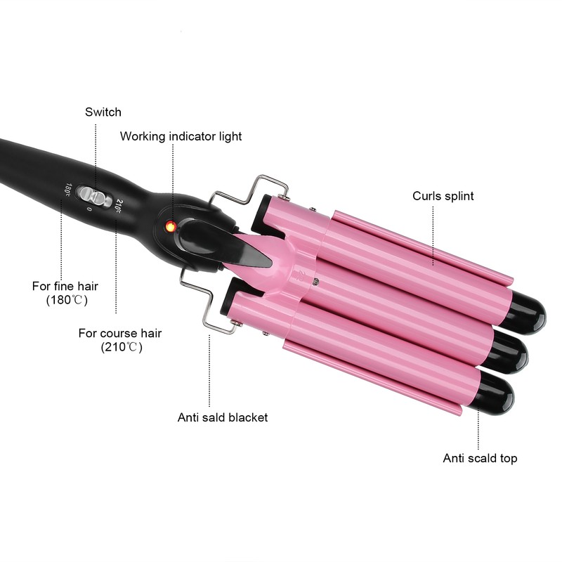 3 Barrel Curling Iron Wand Adjustable Hair Curler Waver Crimper