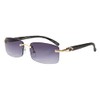 Elite Slim Rimless Rectangular Metal & Wood Art Aviator Sunglasses