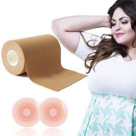 Boob Tape 4 inch Wide, Breast Lift Tape, BoobyTape for Lift Large Big Plus and A to G Cup Size Heavy Breast,self-Adhesive Bra Tape,Body Shaping Tape Chest Support.Fashion Push up in All Dress (Nude A)