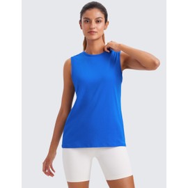 CRZ YOGA Pima Cotton High Neck Tank Basic Workout Sleeveless Tops for Women Soft Casual Athletic Yoga Shirts Strong Blue Small