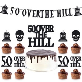 Over The Hill 50th Birthday Decorations - Over The Hill Party Supplies, Including Banner Cupcake Toppers, Funny 50th Birthday Decorations Banner Kit for Women Men Anniversary Party Decor