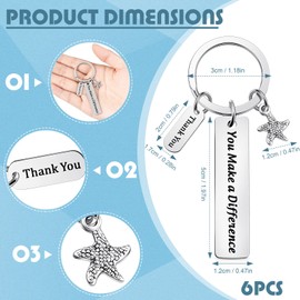 Yinkin 6 Pcs Thank You Gifts Appreciation Keychain Make a Difference Keychain Gift for Christmas Coworker Teacher Employee
