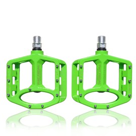 UPANBIKE Magnesium Alloy Bike Pedals 9/16'' Spindle Bearing High-Strength Non-Slip Large Flat Platform for Mountain Bike Road Bicycle (Green)