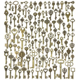 JIALEEY Lot Of 125 Vintage Style Antique Skeleton Furniture Cabinet Old Lock Keys Jewelr