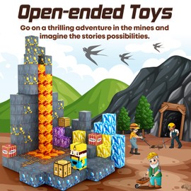 Magnetic Blocks-Build Mine Magnet World Edition Mine Sword Caverns Magnet Classroom Must Haves Toddler Toys for Boys & Girls Age 3-4 4-5 6-8, Sensory Montessori Toys for Kids for 3+