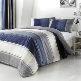 Fusion Betley Classic Wide Stripe Duvet Cover Set, Polyester-Cotton, Blue, Single