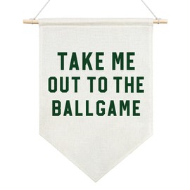 AGMDESIGN Take Me Out To The BallGame Canvas Hanging Pennant Flag Banner, Room Wall Decor, Home Playroom Kids Room Nurserys Flag Decor, Sports Fan Gifts for BallGame Lovers, Baseball Door Hanger