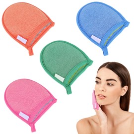 Qianyu 4 Pcs Deep Exfoliating Glove Face Scrub Exfoliator Mitts Dual Sided Facial Scrubber Sponge Pad Gentle Cleansing Natural Dead Dry Skin Reduce Body Exfoliator Washcloth for Men Women Shower Dry