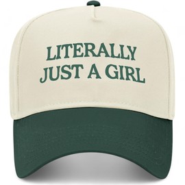 Literally Just A Girl Vintage Trucker Hat | Premium Snapback Baseball Hat for Men & Women (US, Alpha, One Size, Green/Natural)