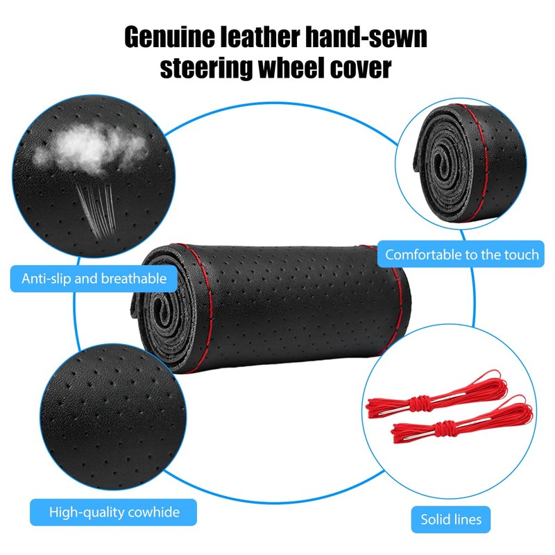 Genuine Leather Car Steering Wheel Cover, DIY Sewing Stitch on