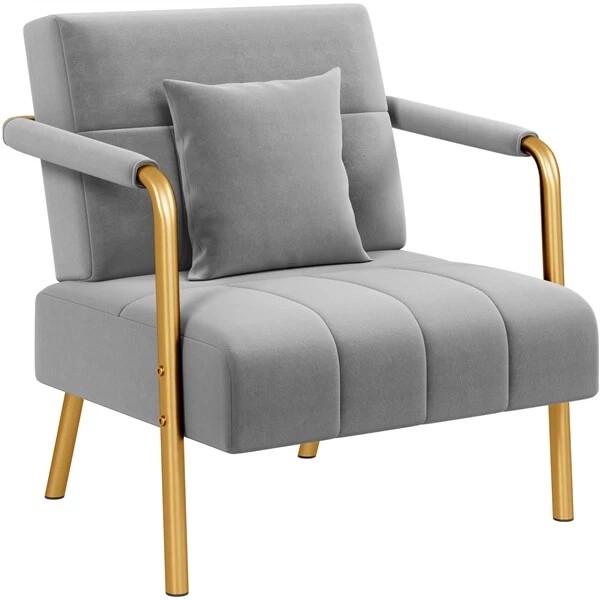 Topeakmart 30″ W Accent Chair Velvet Oversized Armchair with Gold