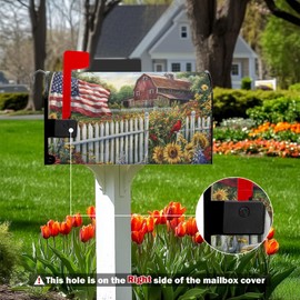 American Flag Patriotic Mailbox Covers 4th of July Independence Day Mailbox Cover Sunflowers Summer Post Letter Box for Garden Standard Size 21x18 in for Yard Home Decor