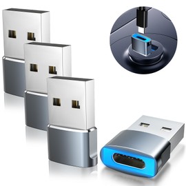 MoKo Type C Adapter, Set of 4, Type-C to USB-A Converter, OTG Adapter, Car Play Adapter, PD27W Charging, 480Mbps Data Transfer, Built-in LED Lamp, Supports OTG Functions such as AppleCarPlay,