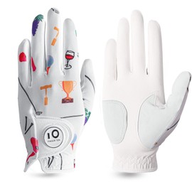 FINGER TEN Golf Gloves Women's Leather Left Right Hand Golf Gloves with Ball Marker Value 1 Piece Glove, Rain Grip Handle Left Right Golfer (Milk Colour, L, Left)