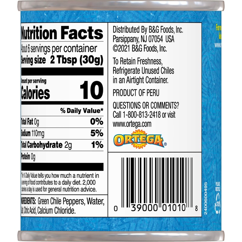 Ortega Peppers, Diced Green Chiles, Mild, 7 Ounce (Pack of
