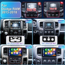 4G+64G Car Radio for Dodge RAM 1500 2500 3500 2013 2014 2015 2016 2017 2018, 9'' Car Stereo Touch Screen, Wireless Carplay Android Auto Head Unit, Backup Camera, GPS Navigator, Manual AC and Auto AC