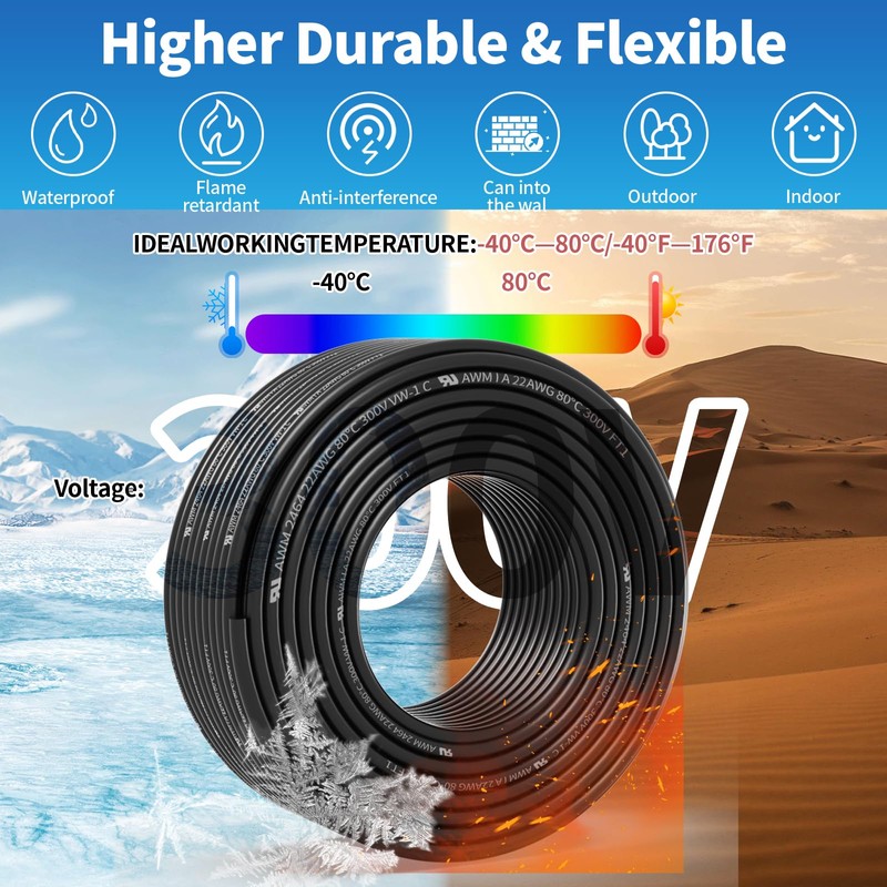 22 Gauge 5 Conductor Shielded Wire 50FT, UL2464 22 AWG