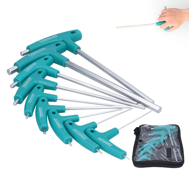 9Pcs Hex Wrench TShape Double Head NonSlip Handle Screw Tightening