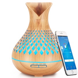 Smart WIFI Essential Oil Diffuser, 500ml Aromatherapy Diffuser Humidifier for Large Room, Works with App & Alexa Google Home Voice Control, 7 LED, Create Schedules and Timer, Auto Shut-Off, Light Wood