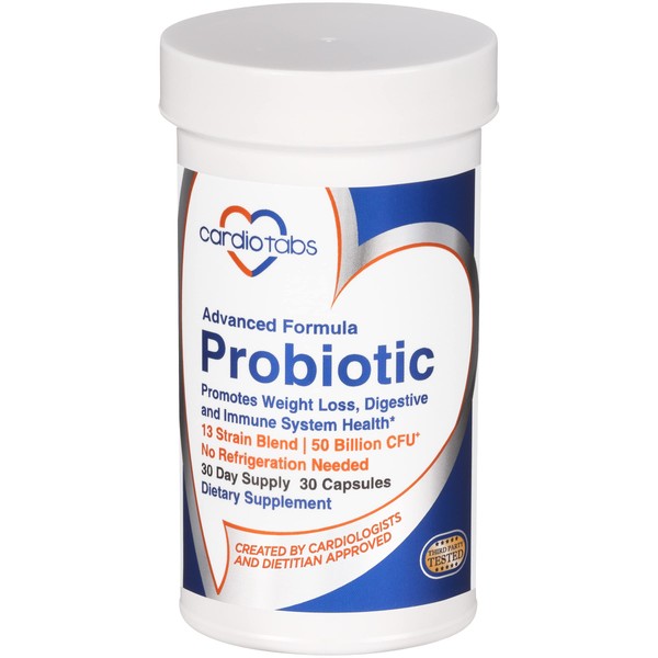 CardioTabs Advanced Probiotic w/ 50 Billion CFU Per Serving, Shelf Stable, Men's and Women's Probiotic Supplement to Stay Fit, 30 Capsules
