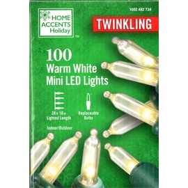 HOME ACCENTS HOLIDAY 1002 482 734 100CT WARM WHITE MINI LED TWINKLING 28' - NEW!