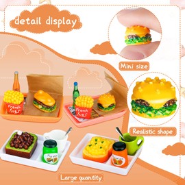 Miniature Tea Dollhouse Kitchen Accessories Set Mini Food for Dollhouse Snacks Resin Kitchen Accessories Juice Hamburger Milk Bread Jam Cup Egg Pretend Play Food Toys (Chic Style,22 Pieces)