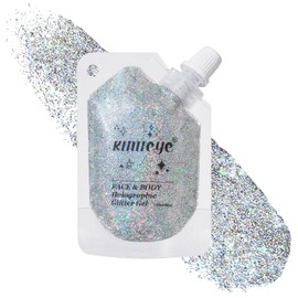 Holographic Face Glitter Gel Body Shimmer Makeup for for Hair, Face, Clavicle, Arm, Nail, Eyeshadow, Long Lasting Waterproof Mermaid Sequins Party Glitter for Rave Festival, 1.35oz (Laser Silver #5)