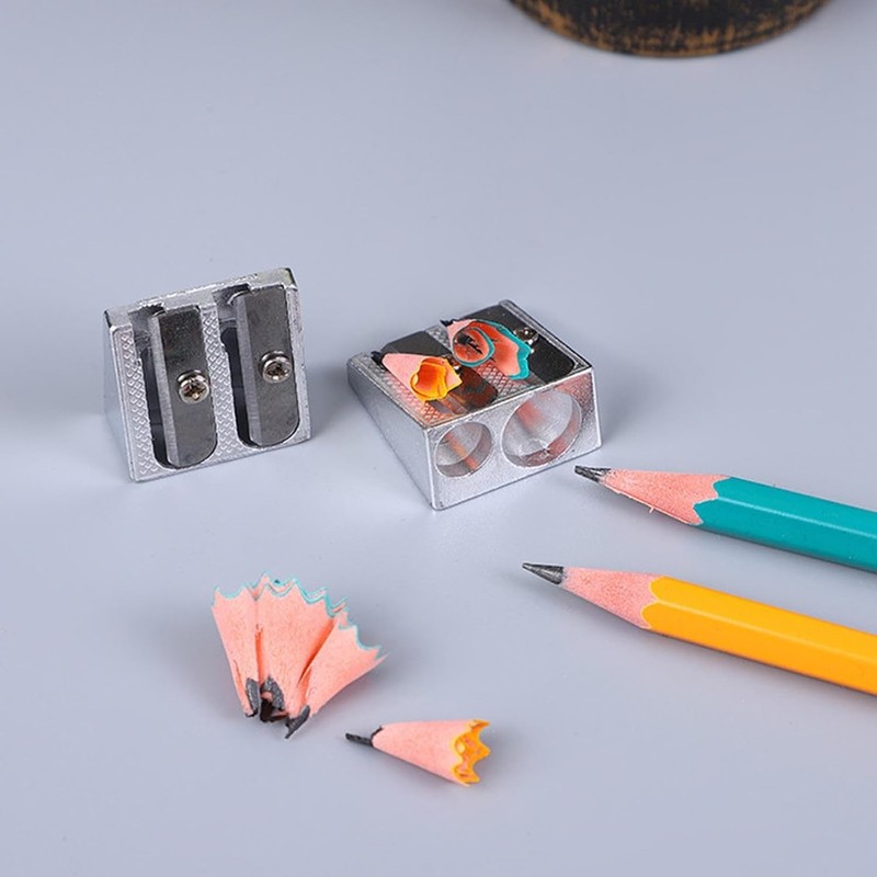 4 pieces silver double hole pencil sharpener, magnesium pencil sharpener,