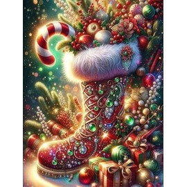 Zythron Christmas Diamond Art Kits for Adults,Winter Christmas Boots Candy Diamond Painting Kits for Beginners 5D Diamond Art,DIY Full Drill Round Gem Art Paintings for Home Wall Decor 12"x 16"