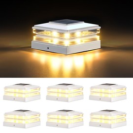 EXCMARK 4x4 Solar Post Cap Lights Outdoor Waterproof 6 Pack Fence Deck Post Lights with High-Brightness LEDs, Dual Light Modes Warm White & Cool White. (Classic White, 6)